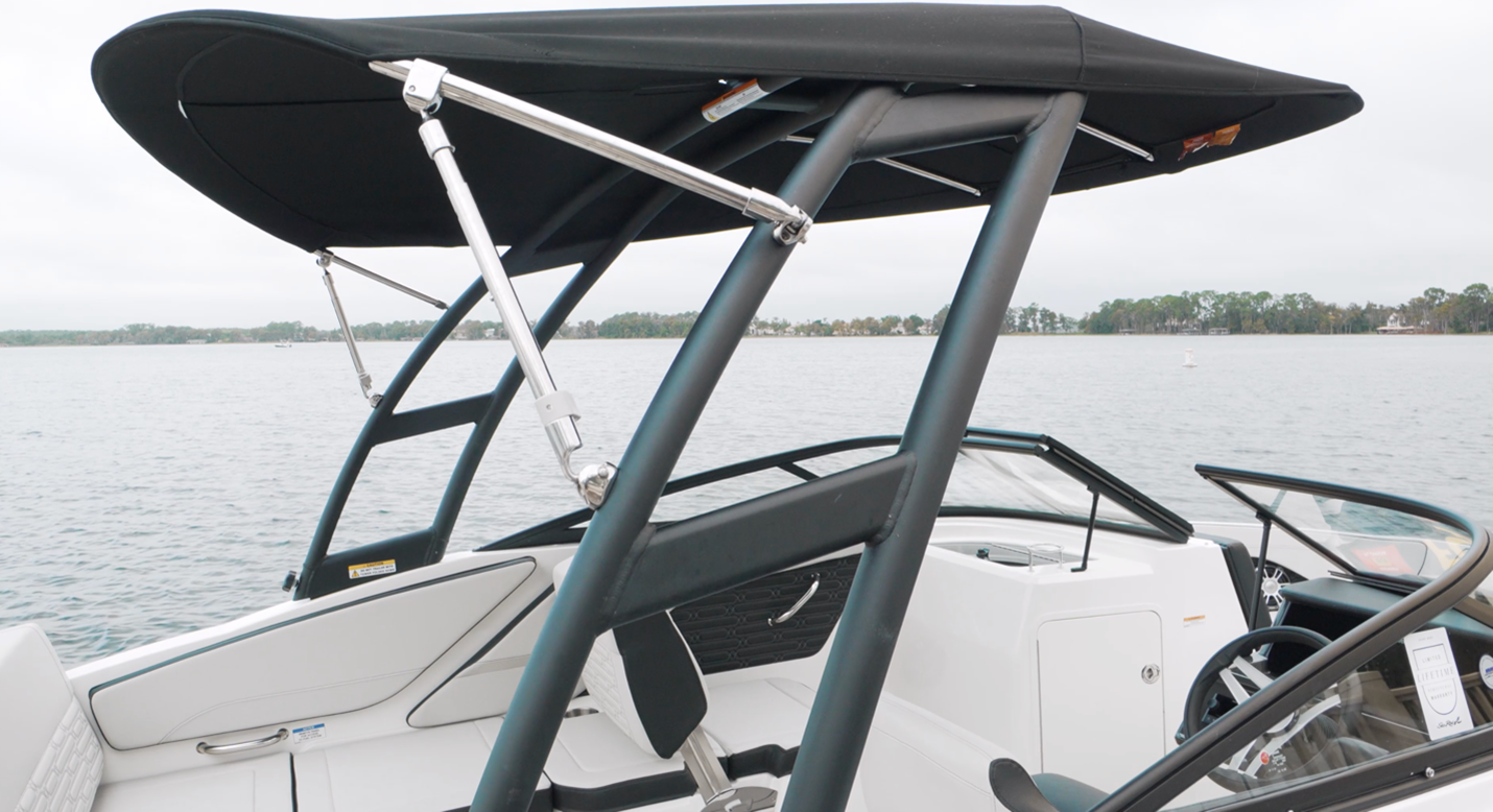 Sea Ray 210 SPX OB water sports tower and integrated Bimini option