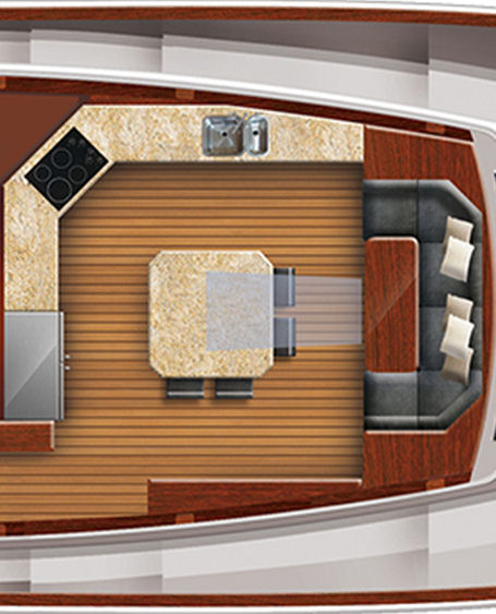 Hatteras 100 Raised Pilothouse country kitchen layout