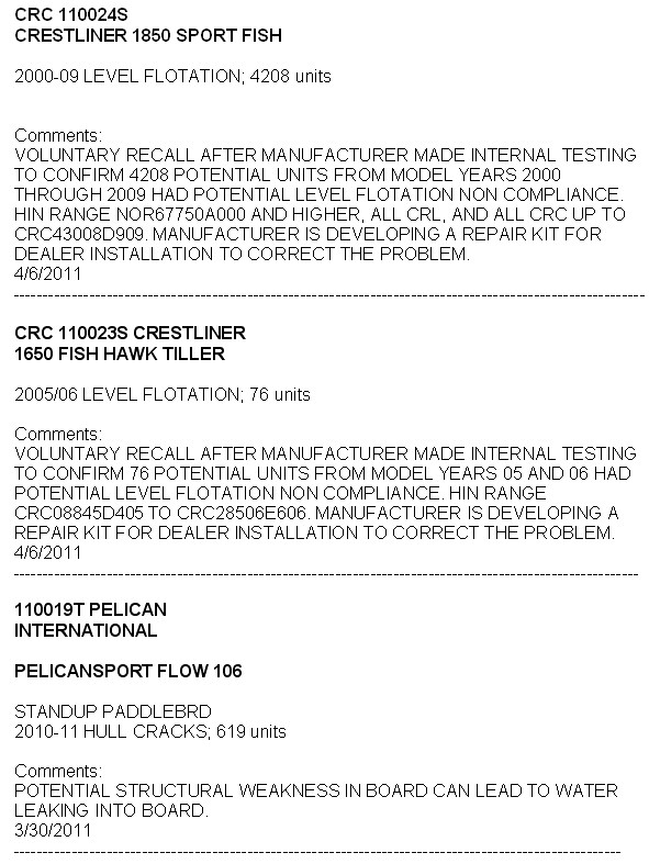 USCG RECALL