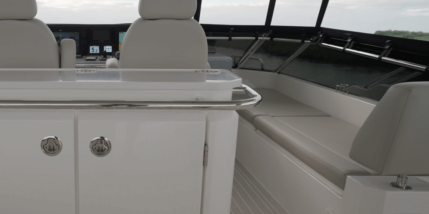 Aquila 50 smaller lounge is located to starboard and features storage below as well