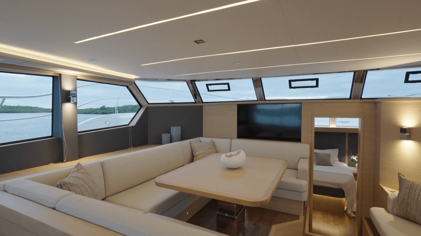 Aquila 50 salon seating and dining space