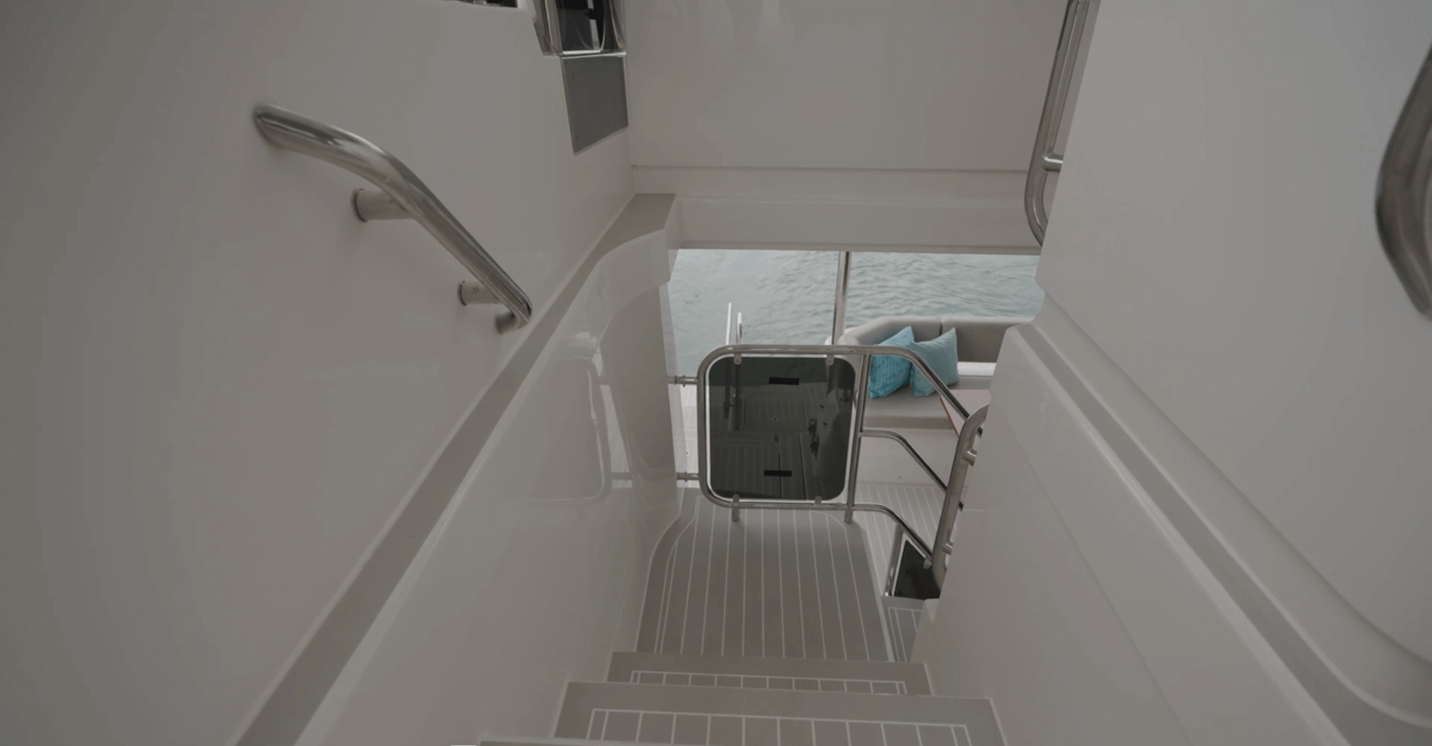 Aquila 50 eight steps down are well lit for nighttime access and there are plenty of available grabs for safe passage up and down