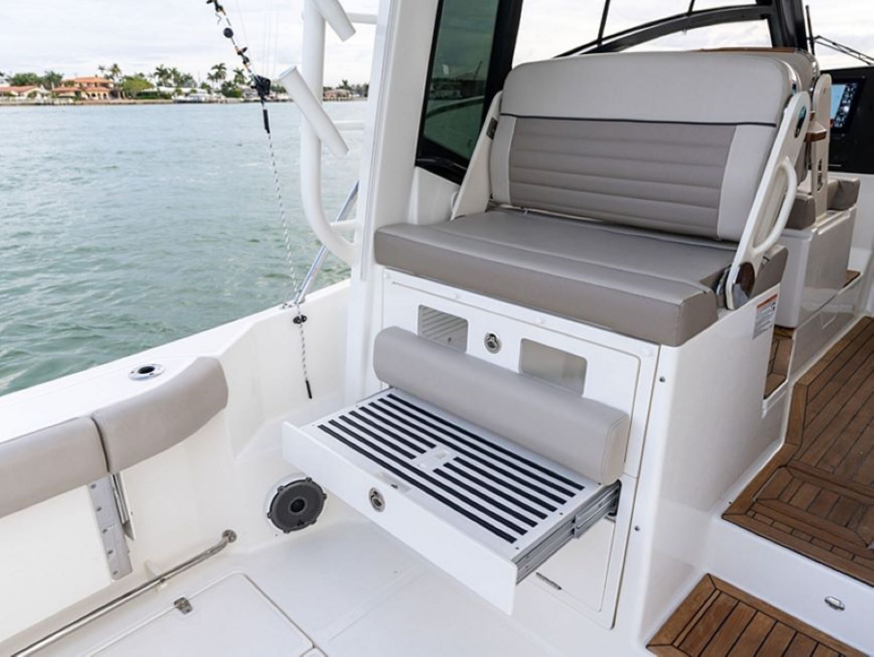 Boston Whaler 365 Conquest rear seat back flipped forward