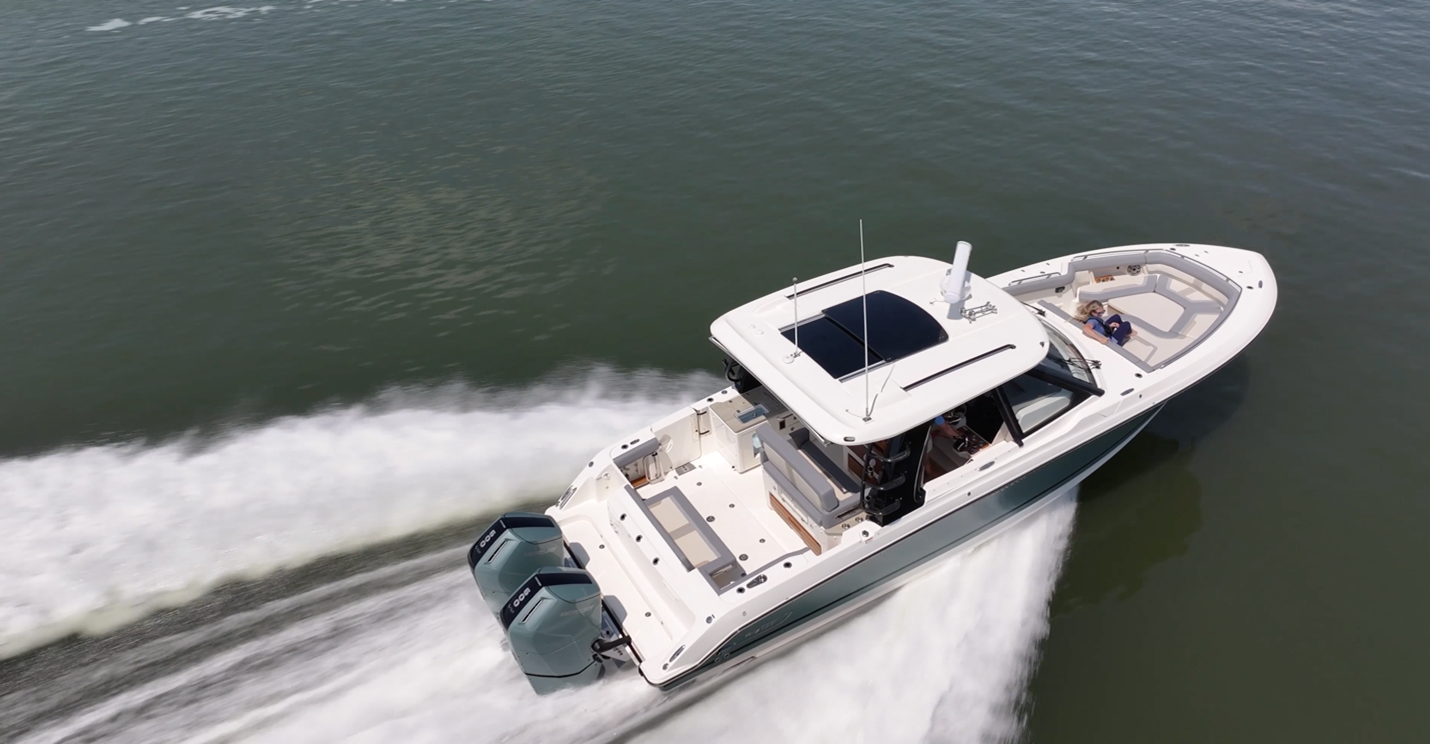 Boston Whaler 380 Realm overhead shot
