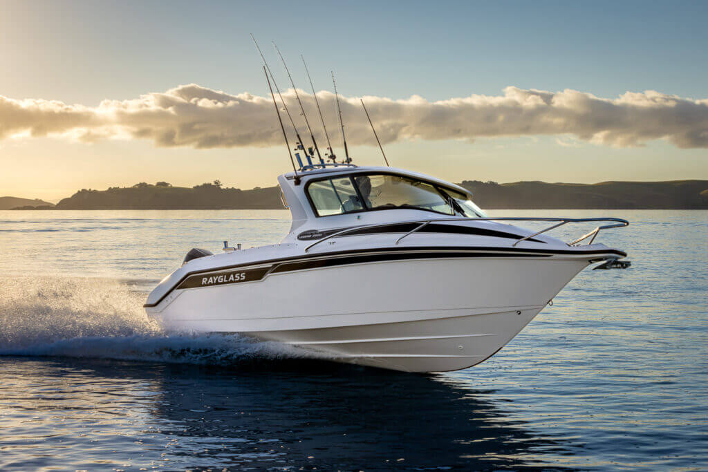 Freedom Boat Club's Rayglass 2350, one of their first boats based in Westhaven, Auckland