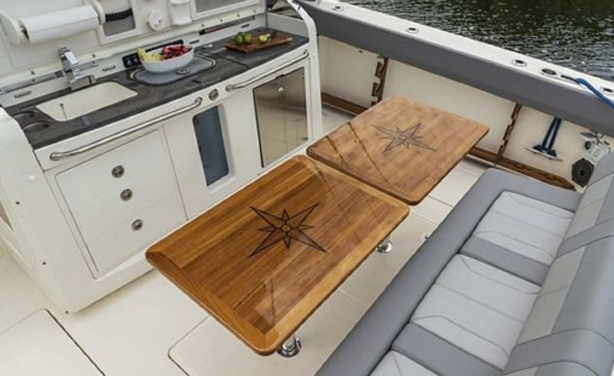 cockpit tables, teak upgrade 420 Outrage