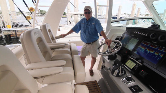 Boston Whaler 420 Outrage 3 across helm seating