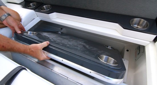 Formula 350 CBR OB cockpit table stowage