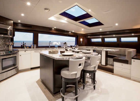 Hatteras 100 Raised Pilothouse country kitchen